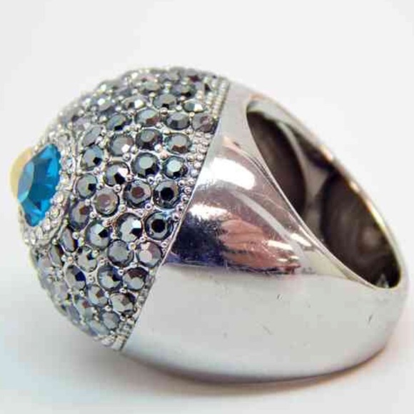 Fossil Whimsical Silver Plated Multi Crystal Rhinestone Chunky Owl Ring - Picture 3 of 16